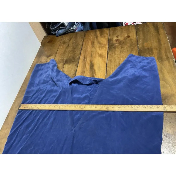 Vince. Womens Short Dolman Sleeve Deep V Neck Shift Dress Blue Silk Size XS - Picture 5 of 10